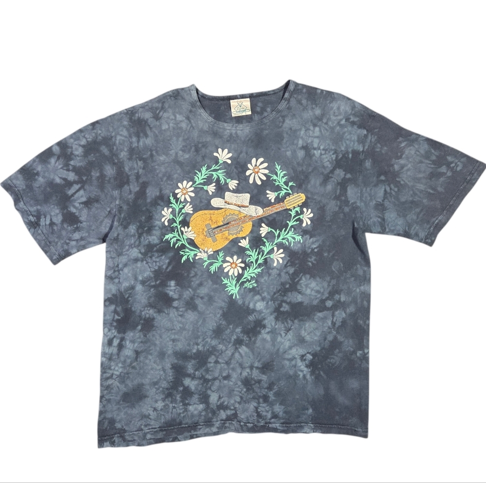Vintage Lynee Western Floral T-Shirt Tie-Dye USA Blue Cowgirl 90s Large Country